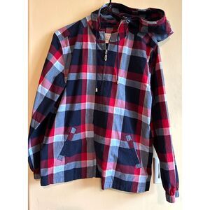 Christopher & Banks Women's Blue and Red Plaid Jacket Size Small 100% Cotton